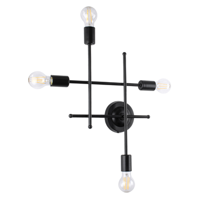 GLOBOSTAR® PIPING 00661 Vintage Φωτιστικό Τοίχου - Απλίκα με Ντουί 4 x E27 AC 220-240V IP20 - Μαύρο - Μ40 x Π9 x Υ52cm