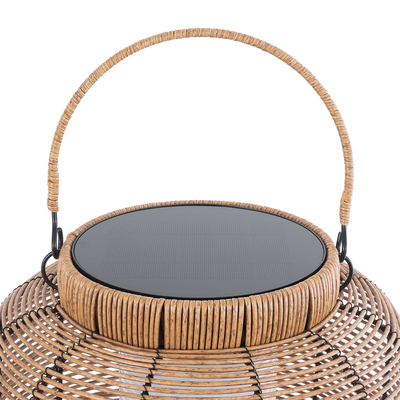GloboStar® GRAMBIAN 02304 Boho Αυτόνομο Ηλιακό Κρεμαστό/Επιτραπέζιο Φωτιστικό Πορτατίφ LED 5W 200lm 180° με Ενσωματωμένη Μπαταρία IP65 Θερμό Λευκό 3000K Μπεζ Ξύλο - Μ30 x Π30 x Υ48cm - 2 Χρόνια Εγγύηση