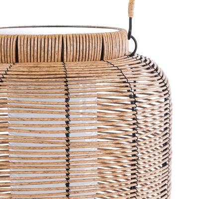 GloboStar® GRAMBIAN 02304 Boho Αυτόνομο Ηλιακό Κρεμαστό/Επιτραπέζιο Φωτιστικό Πορτατίφ LED 5W 200lm 180° με Ενσωματωμένη Μπαταρία IP65 Θερμό Λευκό 3000K Μπεζ Ξύλο - Μ30 x Π30 x Υ48cm - 2 Χρόνια Εγγύηση