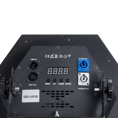 GloboStar® 51201 HALO HEXA Επαγγελματικό Φωτιστικό Ειδικών Εφέ DIGITAL MATRIX PIXEL & Blinder - 3 x 80W LED COB Chips Ultra Gold Warm White 2200K & 30 x 0.5W LED SMD5050 Chips RGB - AC 220V-240V DMX512 Display on Body - Μαύρο - Μ38 x Π38 x Υ22cm - 2 Χρόνια Εγγύση