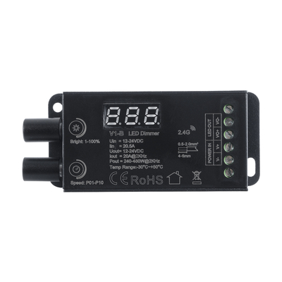 GloboStar® 73116 V1-B SKYDANCE DC RF 2.4Ghz Dimmer Constant Voltage Controller 1 Κανάλι DC 12-24V 1 x 20.5A 480W - Max 20.5A 480W - IP20 Μ9 x Π4 x Υ2.8cm - 5 Χρόνια Εγγύηση
