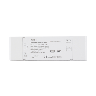 GLOBOSTAR® SKYDANCE-TE-75-24 73130 DC Triac & Push Dimmer CV Τροφοδοτικό/Μετασχηματιστής SELV με 1 x 3.125A 75W Κανάλι AC 220-240V σε DC 24V 3.125A 75W Max IP20 - Triac & Push Dimming - Μ18 x Π5.7 x Υ3cm - 5 Χρόνια Εγγύηση