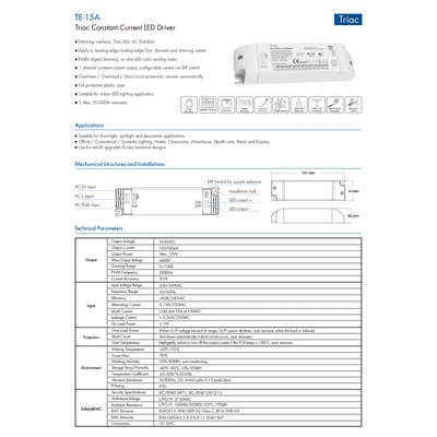 GloboStar® 73133 TE-15A SKYDANCE AC Triac Dimmable Constant Current LED Driver Push Dimming 1 Κανάλι AC 200-240V 1 x 0.15A 15W - Max 0.15A 15W - IP20  Μ15.1 x Π4.1 x Υ3cm - 5 Χρόνια Εγγύηση