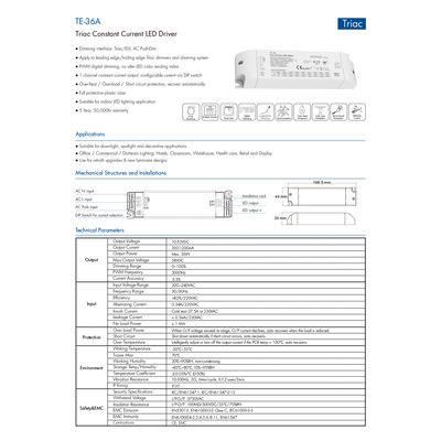 GLOBOSTAR® SKYDANCE-TE-36A 73135 DC Triac & Push Dimmer CC Τροφοδοτικό/Μετασχηματιστής SELV με 1 x 320-1200mA 36W Κανάλι AC 220-240V σε DC 10-52V 1200mA 36W Max IP20 - Triac & Push Dimming - Μ17.5 x Π4.4 x Υ3cm - 5 Χρόνια Εγγύηση