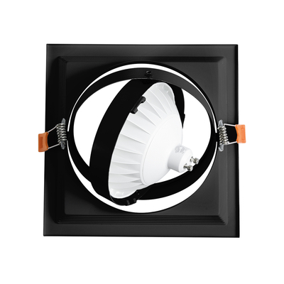 GLOBOSTAR® VITA 77853 Χωνευτή Κινούμενη Βάση για Σποτ AR111 για Ντουί GU10/GU5.3 IP20 - Μαύρο Ματ - Μ18 x Π18 x Υ4.5cm / Q17.5 x 17.5cm