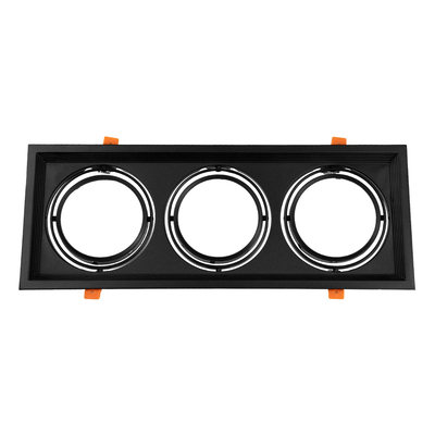 GLOBOSTAR® VITA 77857 Χωνευτή Κινούμενη Βάση για 3 x Σποτ AR111 για Ντουί GU10/GU5.3 IP20 - Μαύρο Ματ - Μ48.7 x Π18 x Υ5.5cm / Q47.5 x 17cm