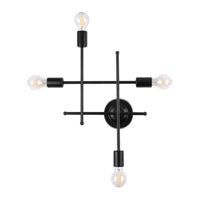 GLOBOSTAR® PIPING 00661 Vintage Φωτιστικό Τοίχου - Απλίκα με Ντουί 4 x E27 AC 220-240V IP20 - Μαύρο - Μ40 x Π9 x Υ52cm