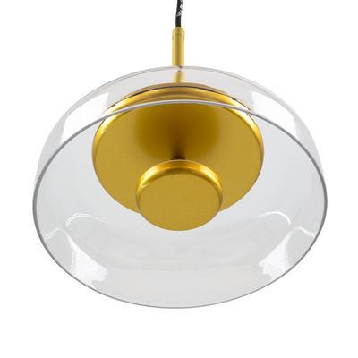 GLOBOSTAR® CHARLOTTE 00742 Μοντέρνο Κρεμαστό Φωτιστικό Οροφής LED 5W 500lm 180° AC 220-240V IP20 Θερμό Λευκό 2700K - Lumileds SMD Chip - Διάφανο & Χρυσό - Μ23 x Π23 x Υ23cm - 2 Χρόνια Εγγύηση