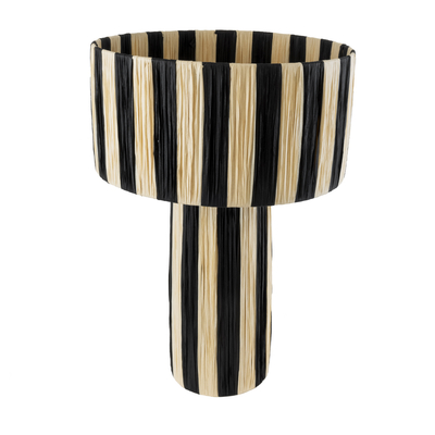 GloboStar® NASSAU 02234 Boho Επιτραπέζιο Φωτιστικό Πορτατίφ Μονόφωτο 1 x E27 IP20 Μπεζ & Μαύρη Raffia - Μ37 x Π37 x Υ55cm