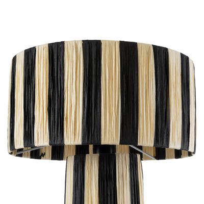 GloboStar® NASSAU 02234 Boho Επιτραπέζιο Φωτιστικό Πορτατίφ Μονόφωτο 1 x E27 IP20 Μπεζ & Μαύρη Raffia - Μ37 x Π37 x Υ55cm