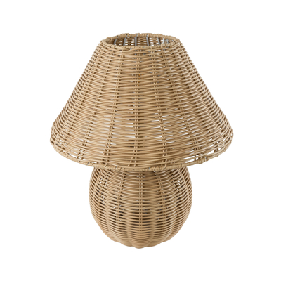 GloboStar® PERU 02239 Boho Επιτραπέζιο Φωτιστικό Πορτατίφ Μονόφωτο 1 x E27 IP20 Μπεζ Ξύλο - Μ40 x Π40 x Υ45cm