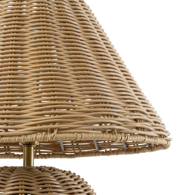 GloboStar® PERU 02239 Boho Επιτραπέζιο Φωτιστικό Πορτατίφ Μονόφωτο 1 x E27 IP20 Μπεζ Ξύλο - Μ40 x Π40 x Υ45cm