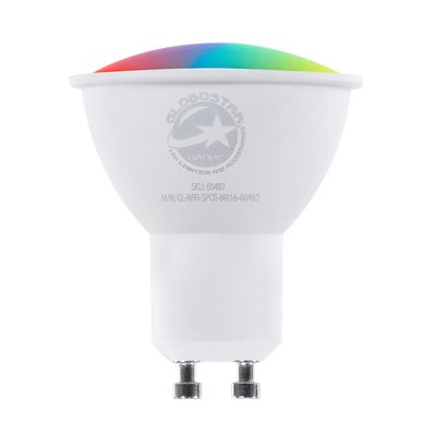 GLOBOSTAR® SMARTME 60487 Σποτ GU10 MR16 Smart Home WiFi με Λειτουργία μέσω Tuya APP LED 5.5W 550lm 120° AC 220-240V IP20 Πολύχρωμο RGBW+WW Dimmable - Bridgelux Chip - Μ5 x Π5 x Υ6.5cm - 3 Χρόνια Εγγύηση