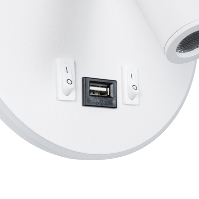 GLOBOSTAR® LADY-R 60939 Μοντέρνο Φωτιστικό Τοίχου - Απλίκα Ξενοδοχείου Reading Light με Φορτιστή USB 3A LED 6W 600lm 36° & 360° AC 220-240V IP20 Φυσικό Λευκό 4500K - Bridgelux COB & TÜV SÜD Driver - Λευκό Ματ - Μ15 x Π15 x Υ17cm - 3 Χρόνια Εγγύηση