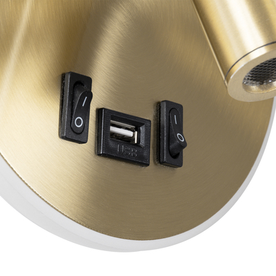 GLOBOSTAR® LADY-R 60940 Μοντέρνο Φωτιστικό Τοίχου - Απλίκα Ξενοδοχείου Reading Light με Φορτιστή USB 3A LED 6W 600lm 36° & 360° AC 220-240V IP20 Φυσικό Λευκό 4500K - Bridgelux COB Chip & TÜV SÜD Driver - Χρυσό Βούρτσας - Μ15 x Π15 x Υ17cm - 3 Χρόνια Εγγύηση