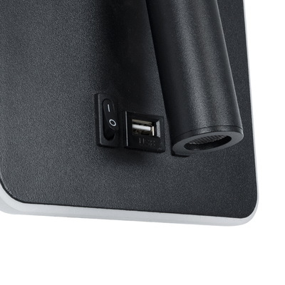 GLOBOSTAR® LADY-S 60942 Μοντέρνο Φωτιστικό Τοίχου - Απλίκα Ξενοδοχείου Reading Light με Φορτιστή USB 3A LED 6W 600lm 36° & 360° AC 220-240V IP20 Φυσικό Λευκό 4500K - Bridgelux COB Chip & TÜV SÜD Driver - Μαύρο Ματ - Μ15 x Π15 x Υ7cm - 3 Χρόνια Εγγύηση