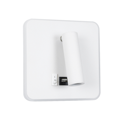 GLOBOSTAR® LADY-S 60943 Μοντέρνο Φωτιστικό Τοίχου - Απλίκα Ξενοδοχείου Reading Light με Φορτιστή USB 3A LED 6W 600lm 36° & 360° AC 220-240V IP20 Φυσικό Λευκό 4500K - Bridgelux COB Chip & TÜV SÜD Driver - Λευκό Ματ - Μ15 x Π15 x Υ7cm - 3 Χρόνια Εγγύηση