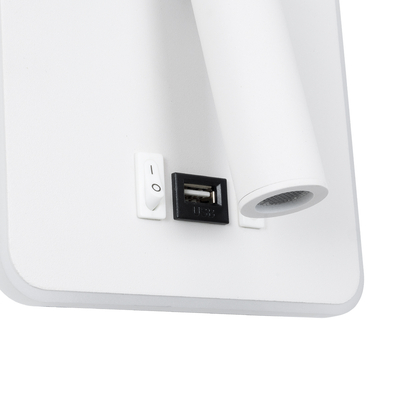 GLOBOSTAR® LADY-S 60943 Μοντέρνο Φωτιστικό Τοίχου - Απλίκα Ξενοδοχείου Reading Light με Φορτιστή USB 3A LED 6W 600lm 36° & 360° AC 220-240V IP20 Φυσικό Λευκό 4500K - Bridgelux COB Chip & TÜV SÜD Driver - Λευκό Ματ - Μ15 x Π15 x Υ7cm - 3 Χρόνια Εγγύηση