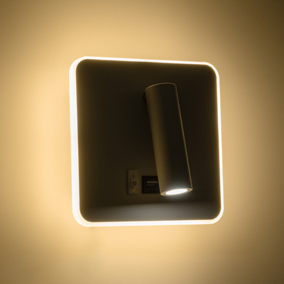 GLOBOSTAR® LADY-S 60943 Μοντέρνο Φωτιστικό Τοίχου - Απλίκα Ξενοδοχείου Reading Light με Φορτιστή USB 3A LED 6W 600lm 36° & 360° AC 220-240V IP20 Φυσικό Λευκό 4500K - Bridgelux COB Chip & TÜV SÜD Driver - Λευκό Ματ - Μ15 x Π15 x Υ7cm - 3 Χρόνια Εγγύηση