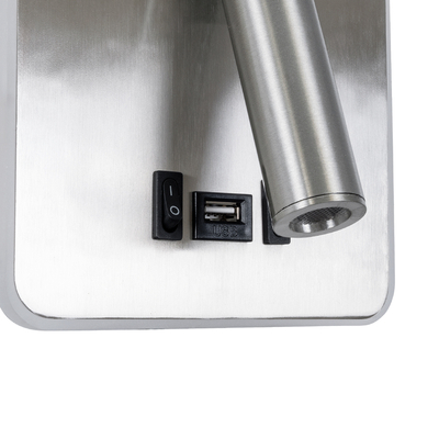 GLOBOSTAR® LADY-S 60945 Μοντέρνο Φωτιστικό Τοίχου - Απλίκα Ξενοδοχείου Reading Light με Φορτιστή USB 3A LED 6W 600lm 36° & 360° AC 220-240V IP20 Φυσικό Λευκό 4500K - Bridgelux COB Chip & TÜV SÜD Driver - Νίκελ Βούρτσας - Μ15 x Π15 x Υ7cm - 3 Χρόνια Εγγύηση