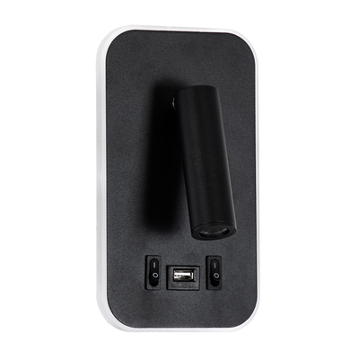 GLOBOSTAR® LADY-O 61363 Μοντέρνο Φωτιστικό Τοίχου - Απλίκα Ξενοδοχείου Reading Light με Φορτιστή USB 3A LED 10W 1000lm 36° & 360° AC 220-240V IP20 Φυσικό Λευκό 4500K - Bridgelux COB Chip & TÜV SÜD Driver - Μαύρο Ματ - Μ10.5 x Π10 x Υ18.5cm - 3 Χρόνια Εγγύηση