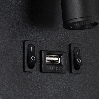 GLOBOSTAR® LADY-O 61363 Μοντέρνο Φωτιστικό Τοίχου - Απλίκα Ξενοδοχείου Reading Light με Φορτιστή USB 3A LED 10W 1000lm 36° & 360° AC 220-240V IP20 Φυσικό Λευκό 4500K - Bridgelux COB Chip & TÜV SÜD Driver - Μαύρο Ματ - Μ10.5 x Π10 x Υ18.5cm - 3 Χρόνια Εγγύηση