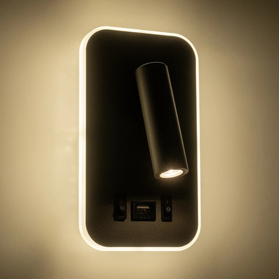 GLOBOSTAR® LADY-O 61365 Μοντέρνο Φωτιστικό Τοίχου - Απλίκα Ξενοδοχείου Reading Light με Φορτιστή USB 3A LED 10W 1000lm 36° & 360° AC 220-240V IP20 Φυσικό Λευκό 4500K - Bridgelux COB Chip & TÜV SÜD Driver - Γκρι Ματ - Μ10.5 x Π10 x Υ18.5cm - 3 Χρόνια Εγγύηση