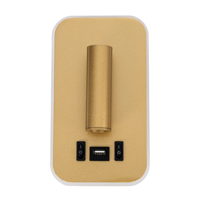 GLOBOSTAR® LADY-O 61366 Μοντέρνο Φωτιστικό Τοίχου - Απλίκα Ξενοδοχείου Reading Light με Φορτιστή USB 3A LED 10W 1000lm 36° & 360° AC 220-240V IP20 Φυσικό Λευκό 4500K - Bridgelux COB Chip & TÜV SÜD Driver - Χρυσό Βούρτσας - Μ10.5 x Π10 x Υ18.5cm - 3 Χρόνια Εγγύηση