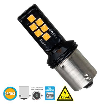 GLOBOSTAR® PY21W-1156 81247 Λάμπα PY21W 1156 BAU15S CANbus LED 8W 1200lm 360° DC 12V IP20 Πορτοκαλί - 12 x Epistar SMD3030 Chip - Μ1.8 x Π1.8 x Υ5cm - 1 Χρόνο Εγγύηση