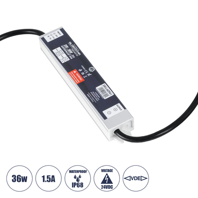 GLOBOSTAR® LUMISPLASH 60961 Τροφοδοτικό/Μετασχηματιστής Class II SELV 36W 1.5A DC 24V Αδιάβροχο IP68 - AC 220-240V σε DC 24V - Μ17 x Π3 x Υ2cm - 3 Χρόνια Εγγύηση