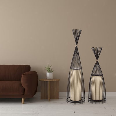 GLOBOSTAR® AZORES 01756 Boho Επιδαπέδιο Φωτιστικό με Ντουί 1 x E27 AC 220-240V IP20 - Καφέ & Μπεζ - Μ40 x Π40 x Υ150cm