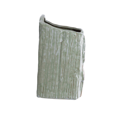 GloboStar® Artificial Garden BILBAO 20536 Διακοσμητική Κεραμική Επιτοίχια Γλάστρα Πράσινη με Μπεζ Λεπτομέρειες Μ13 x Π10  x Υ17cm