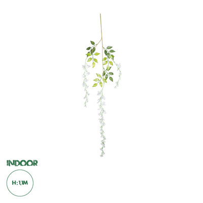 GloboStar® 09032 Τεχνητό Κρεμαστό Διακοσμητικό Φυτό Μήκους 1.1 μέτρων με 3 X Κλαδιά Βιστέρια Λευκή