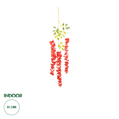 GloboStar® 09033 Τεχνητό Κρεμαστό Διακοσμητικό Φυτό Μήκους 1.1 μέτρων με 3 X Κλαδιά Βιστέρια Κοραλί