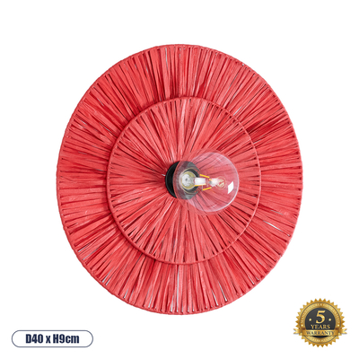 GLOBOSTAR® COLOMBO 02282 Boho Φωτιστικό Τοίχου - Απλίκα με Ντουί 1 x E27 AC 220-240V IP20 - Κόκκινο - Μ40 x Π40 x Υ9cm