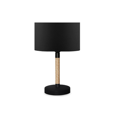 GloboStar® BRONX 201-0062 Μοντέρνο Επιτραπέζιο Φωτιστικό Μονόφωτο 1 x E27 IP20 Μαύρο Ύφασμα, Μπεζ Σχοινί με Μαύρο Μέταλλο - Μ24 x Π24 x Υ37cm