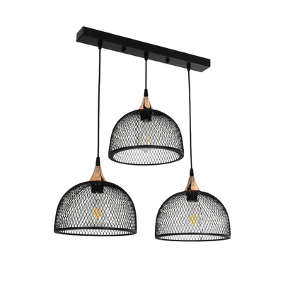 GLOBOSTAR® GLIND 201-0082 Vintage Κρεμαστό Φωτιστικό Οροφής με Ντουί 3 x E27 AC 220-240V IP20 - Μαύρο - Μ60 x Π25 x Υ50cm