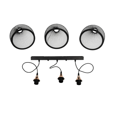 GLOBOSTAR® GLIND 201-0082 Vintage Κρεμαστό Φωτιστικό Οροφής με Ντουί 3 x E27 AC 220-240V IP20 - Μαύρο - Μ60 x Π25 x Υ50cm