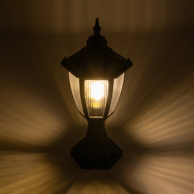 GloboStar® ENGLAND 202-0009 Vintage Επιδαπέδιο Φωτιστικό Φαναράκι Μονόφωτο 1 x E27 IP44 Μαύρο & Διάφανο Πλαστικό - Μ20 x Π20 x Υ45cm