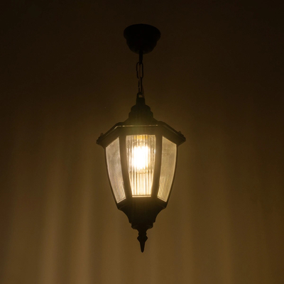 GLOBOSTAR® ENGLAND 202-0013 Vintage Κρεμαστό Φωτιστικό Οροφής με Ντουί 1 x E27 AC 220-240V IP44 - Μαύρο & Διάφανο - Μ20 x Π20 x Υ35cm