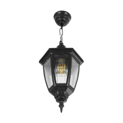 GLOBOSTAR® ENGLAND 202-0013 Vintage Κρεμαστό Φωτιστικό Οροφής με Ντουί 1 x E27 AC 220-240V IP44 - Μαύρο & Διάφανο - Μ20 x Π20 x Υ35cm