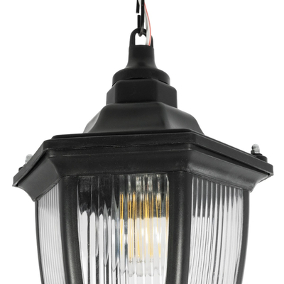 GLOBOSTAR® ENGLAND 202-0013 Vintage Κρεμαστό Φωτιστικό Οροφής με Ντουί 1 x E27 AC 220-240V IP44 - Μαύρο & Διάφανο - Μ20 x Π20 x Υ35cm