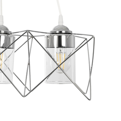 GLOBOSTAR® PLEX 202-0039 Μοντέρνο Κρεμαστό Φωτιστικό Οροφής με Ντουί 3 x E27 AC 220-240V IP20 - Ασημί & Διάφανο - Μ56 x Π17 x Υ24cm