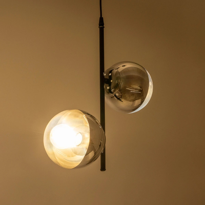 GLOBOSTAR® CITY 202-0042 Μοντέρνο Κρεμαστό Φωτιστικό Οροφής με Ντουί 2 x E27 AC 220-240V IP20 - Μαύρο & Ασημί - Μ35 x Π16 x Υ42cm