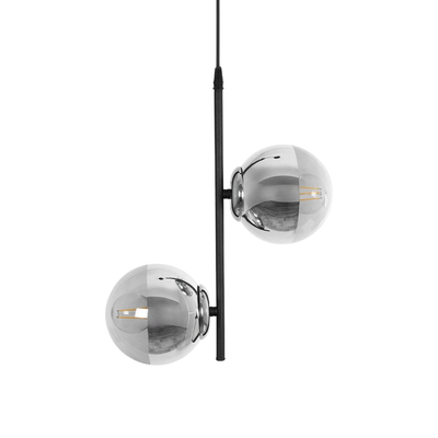 GLOBOSTAR® CITY 202-0042 Μοντέρνο Κρεμαστό Φωτιστικό Οροφής με Ντουί 2 x E27 AC 220-240V IP20 - Μαύρο & Ασημί - Μ35 x Π16 x Υ42cm