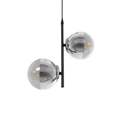 GLOBOSTAR® CITY 202-0042 Μοντέρνο Κρεμαστό Φωτιστικό Οροφής με Ντουί 2 x E27 AC 220-240V IP20 - Μαύρο & Ασημί - Μ35 x Π16 x Υ42cm