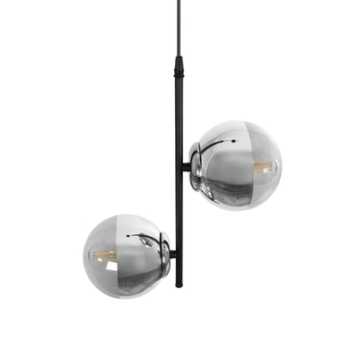 GLOBOSTAR® CITY 202-0042 Μοντέρνο Κρεμαστό Φωτιστικό Οροφής με Ντουί 2 x E27 AC 220-240V IP20 - Μαύρο & Ασημί - Μ35 x Π16 x Υ42cm