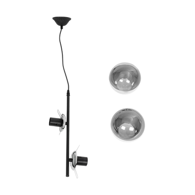 GLOBOSTAR® CITY 202-0042 Μοντέρνο Κρεμαστό Φωτιστικό Οροφής με Ντουί 2 x E27 AC 220-240V IP20 - Μαύρο & Ασημί - Μ35 x Π16 x Υ42cm