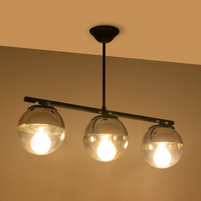 GLOBOSTAR® CITY 202-0043 Μοντέρνο Φωτιστικό Οροφής με Ντουί 3 x E27 AC 220-240V IP20 - Μαύρο & Μαύρο Φιμέ - Μ55 x Π15 x Υ43cm