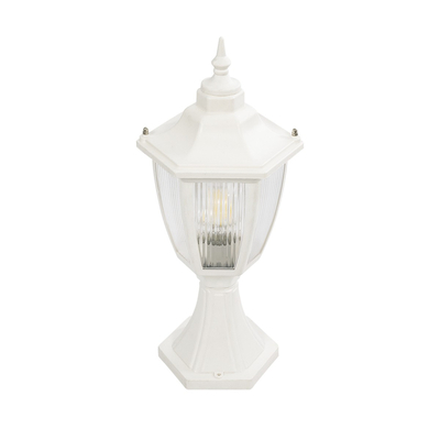 GloboStar® ENGLAND 202-0010 Vintage Επιδαπέδιο Φωτιστικό Φαναράκι Μονόφωτο 1 x E27 IP44 Λευκό & Διάφανο Πλαστικό - Μ20 x Π20 x Υ45cm